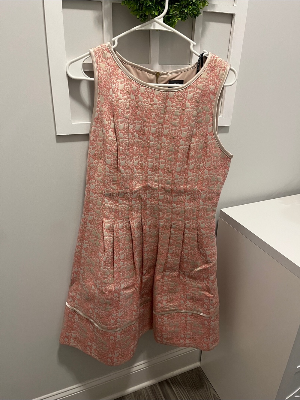 Vince Camuto Pink and Cream Embroidered A-Line Dress